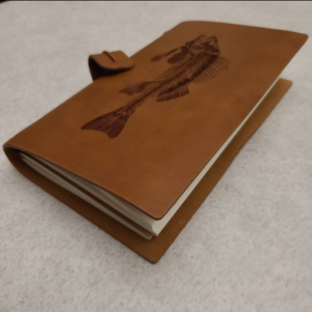 Medium leather journal with Fish bones engraved