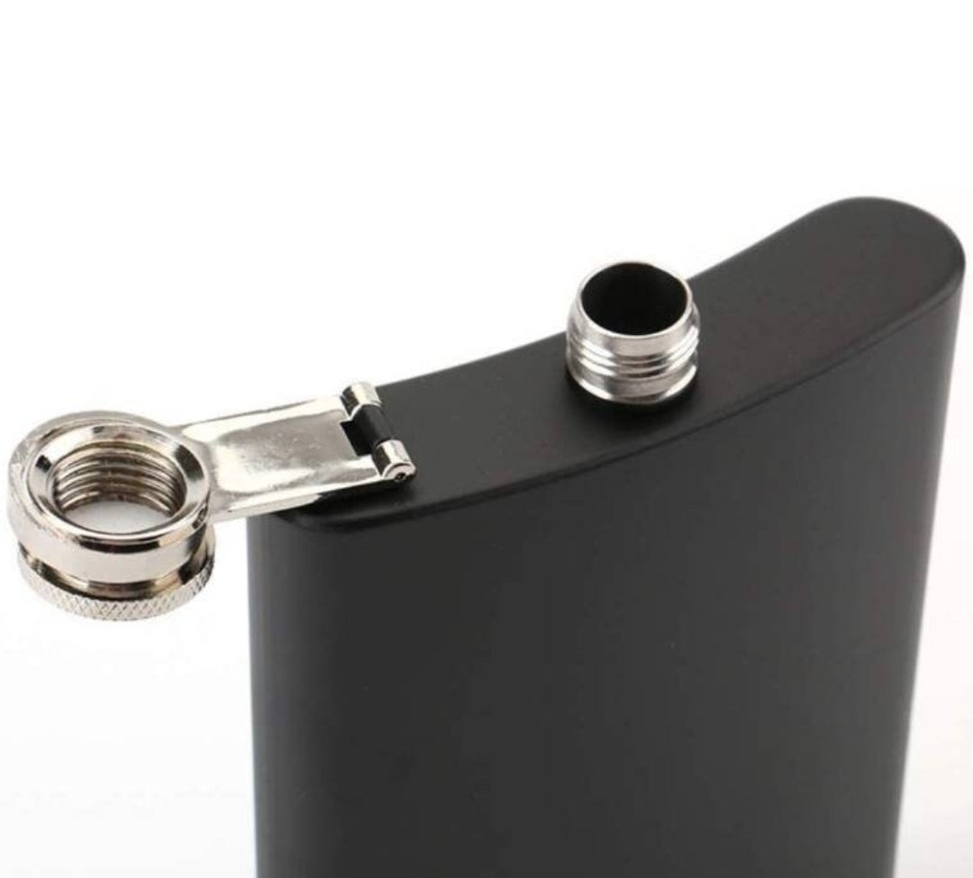 Metal beverage hip flask 8 oz. Black with Cracken themed image