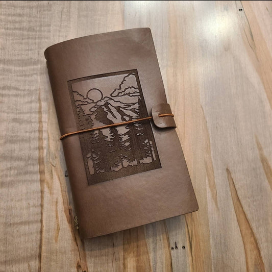 Medium leather journal with Mountain Landscape engraved