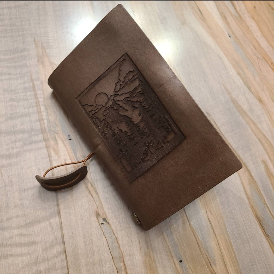 Medium leather journal with Mountain Landscape engraved