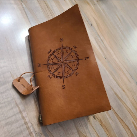 Medium leather journal with Nautical Compass engraved
