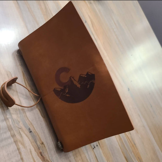 Medium leather journal with CO logo with mountains engraved